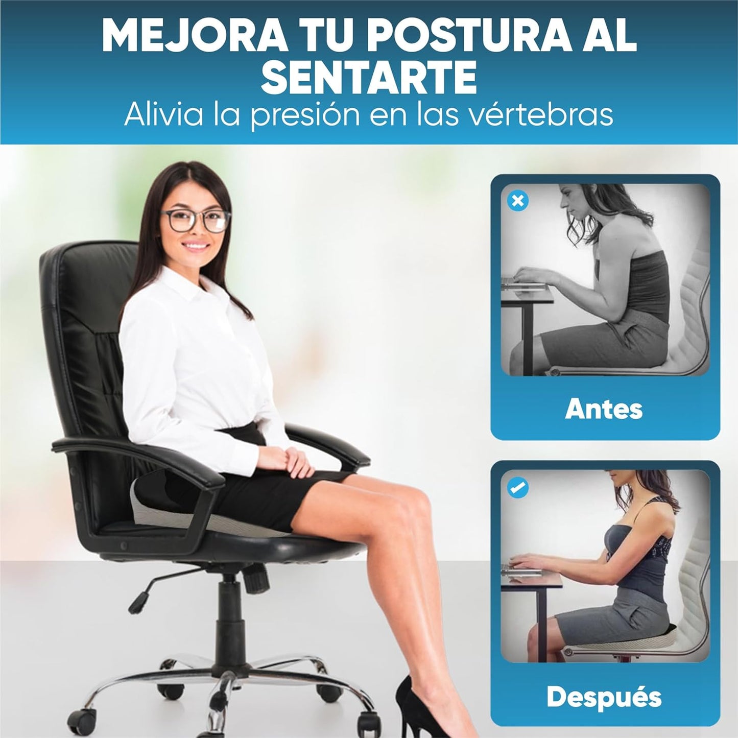 !OFERTA¡ 2X1. Cojín Anatómico Antideslizante. Corrige tu postura y problemas de espalda mientras trabajas.